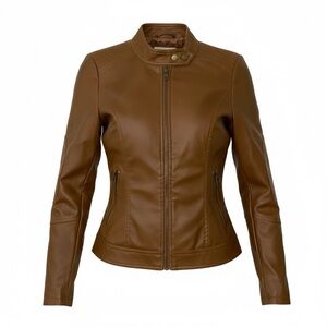 Charlotte Russe Cognac Faux Leather Jacket Size Small Moto Soft Grunge Edgy Y2K